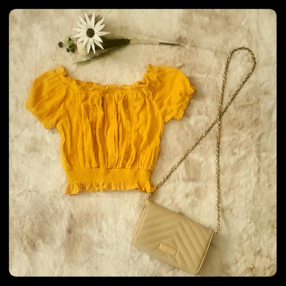 Mustard yellow cotton ruffle crop top